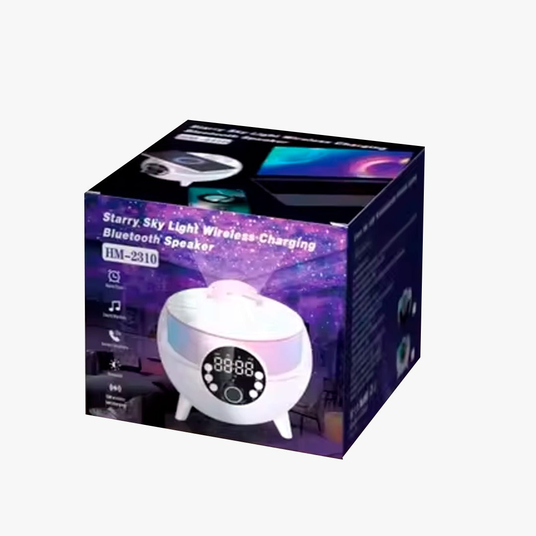 Lámpara Proyector Cielo Estrellado HM-2310 con Altavoz Bluetooth, Cargador Inalámbrico y Reloj LED
