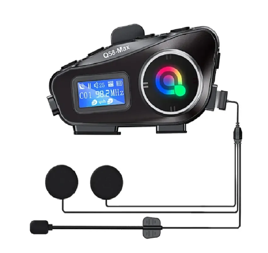 Intercomunicador Bluetooth para Casco de Moto con Cancelación de Ruido, Pantalla LCD, IP65 y Batería de 1000 mAh