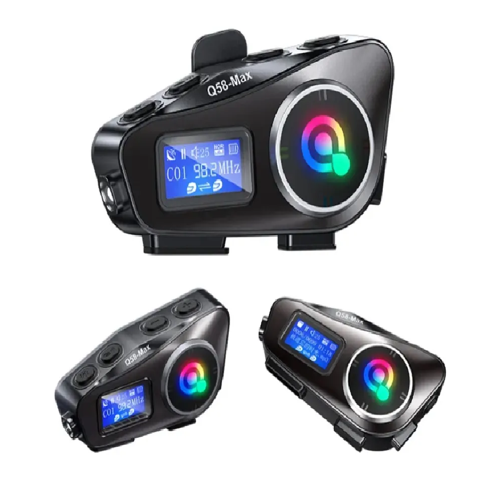 Intercomunicador Bluetooth para Casco de Moto con Cancelación de Ruido, Pantalla LCD, IP65 y Batería de 1000 mAh