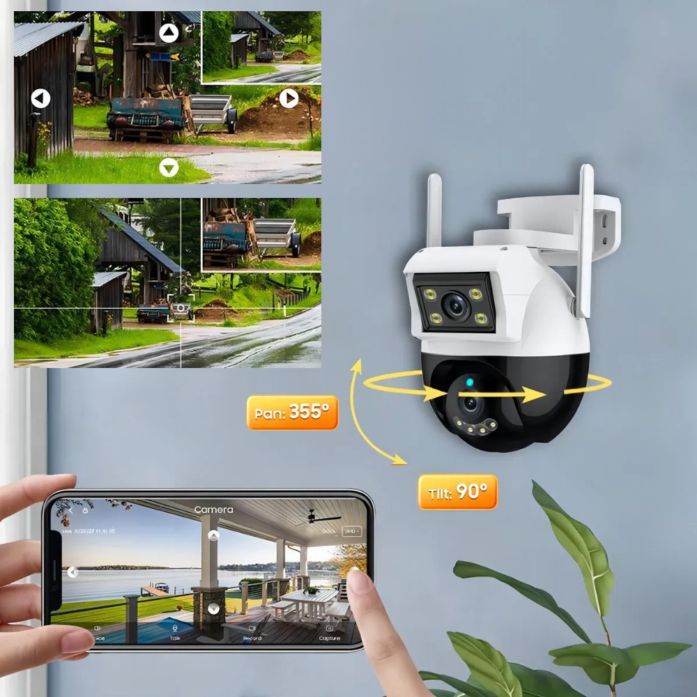 Cámara de Seguridad WiFi Doble Lente 1080P HD | Visión Panorámica 355° con Audio Bidireccional
