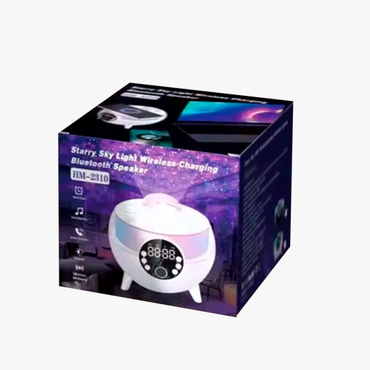 Lámpara Proyector Cielo Estrellado HM-2310 con Altavoz Bluetooth, Cargador Inalámbrico y Reloj LED